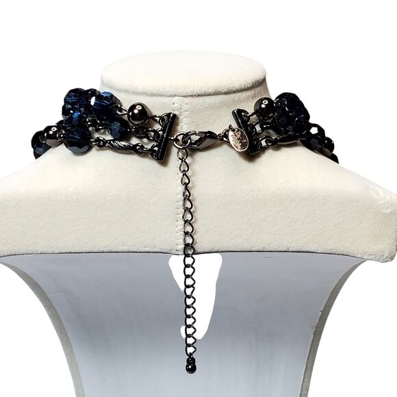 Lia Sophia Midnight Sky Dark Blue Beads AB Triple Strand Necklace 14" - Picture 3 of 6